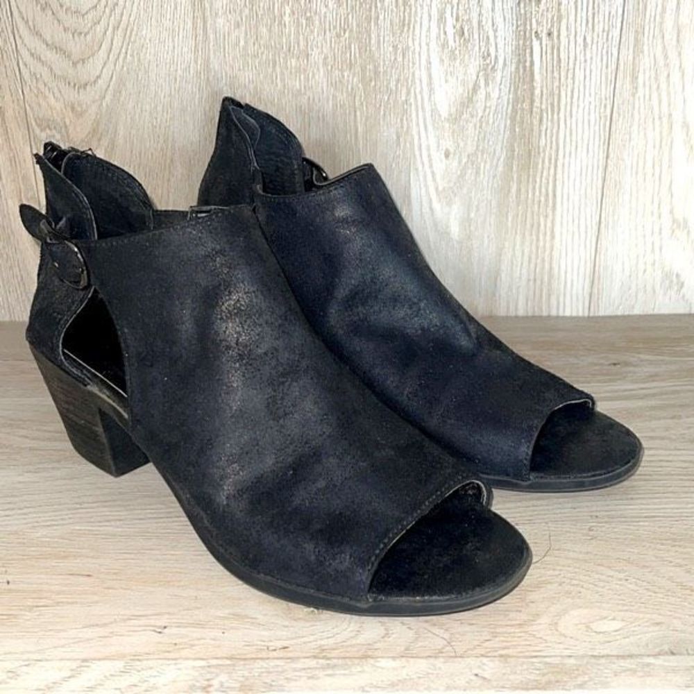 Carlos Santana Womens Sandals Boots DELLA‎ Zip Closure Peep Toe Black Size 7 M